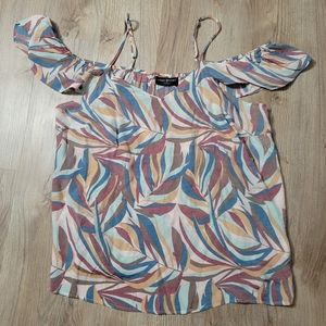 Lane Bryant Sleeveless Cold Shoulder Shirt Tropical Palm pink teal plus size 18